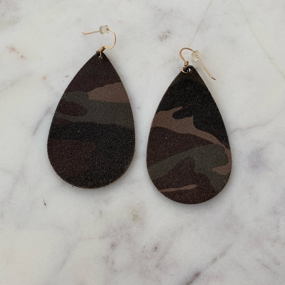 Nickel and Suede Camo Teardrop Earrings